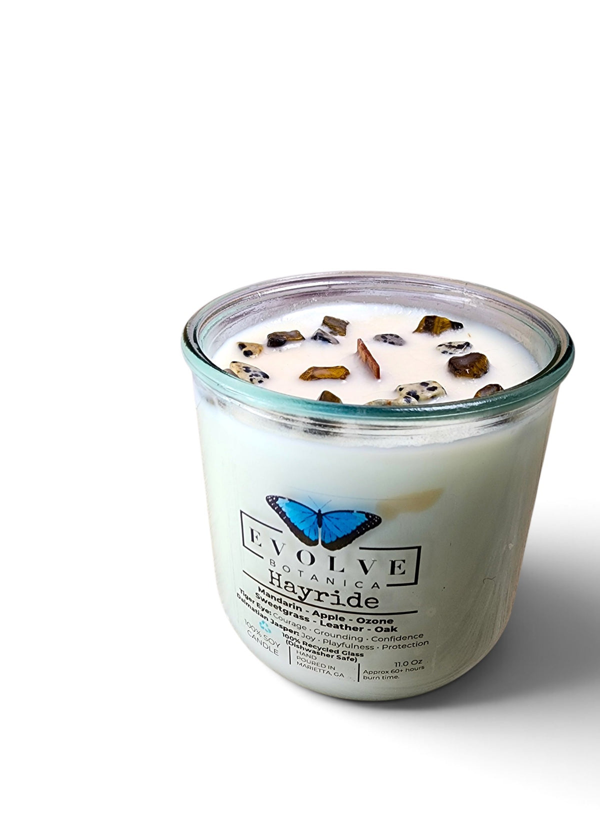 Hayride candle with crystal toppers on white background