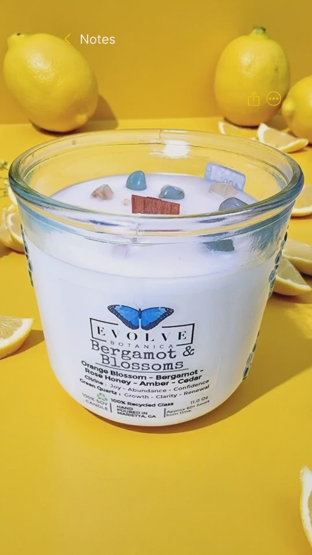 Rocks Candle - Bergamot & Blossoms (Wood Wick, Citrine, Green Quartz, Soy Candle)