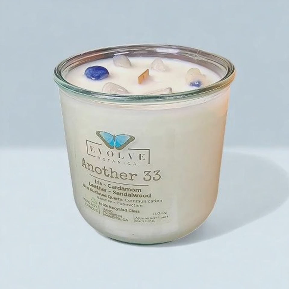 Rocks Candle - Another 33 (Wood Wick Soy Candle Blue Rutilated Quartz )