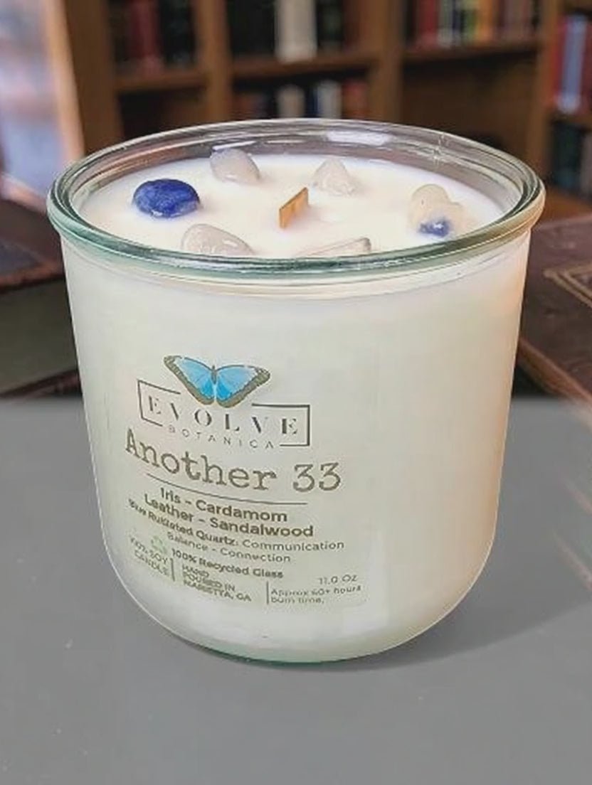 Rocks Candle - Another 33 (Wood Wick Soy Candle Blue Rutilated Quartz )