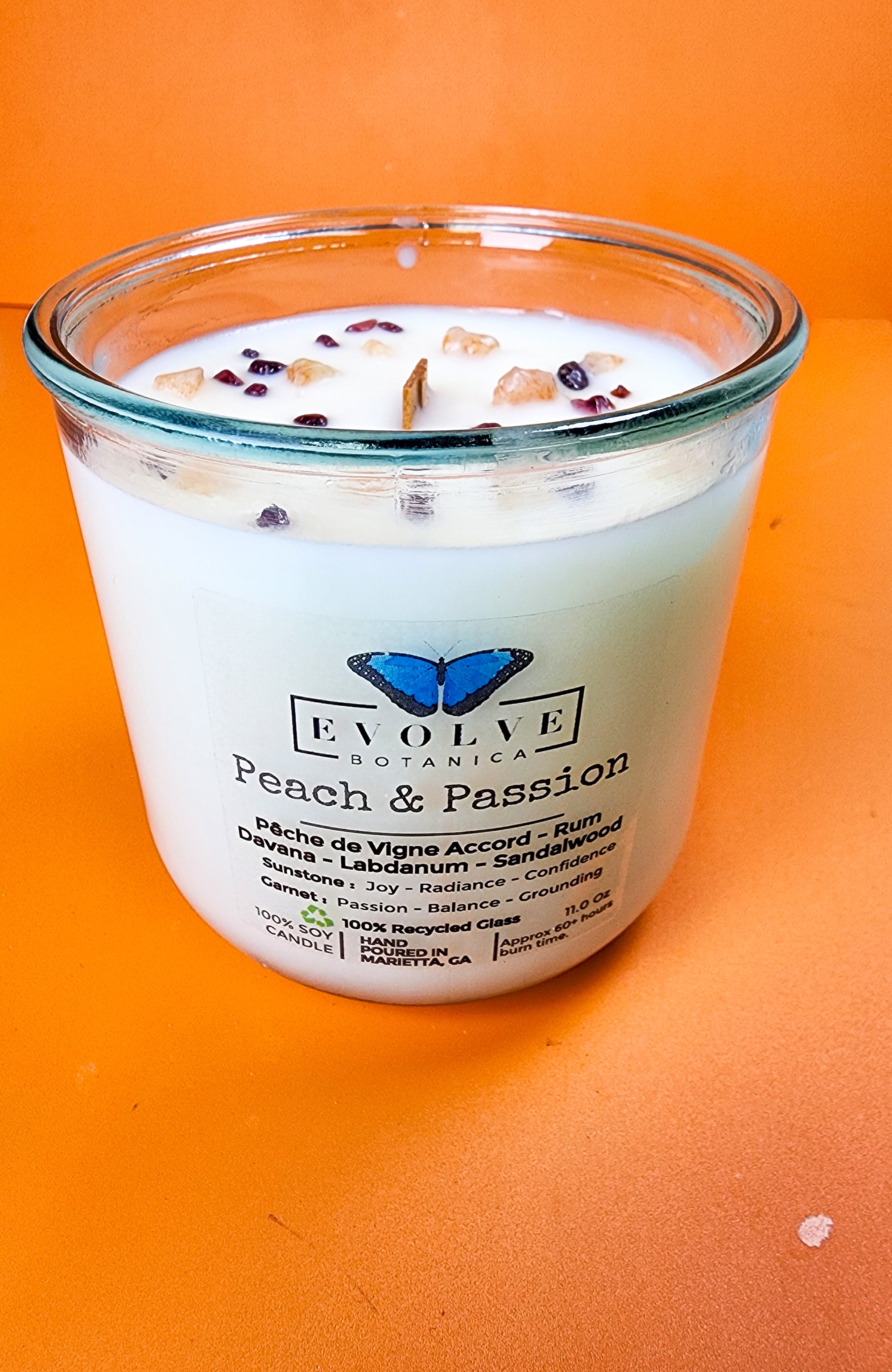 Rocks Candle - Peach & Passion (Wood Wick Soy Candle Sunstone Garnet)