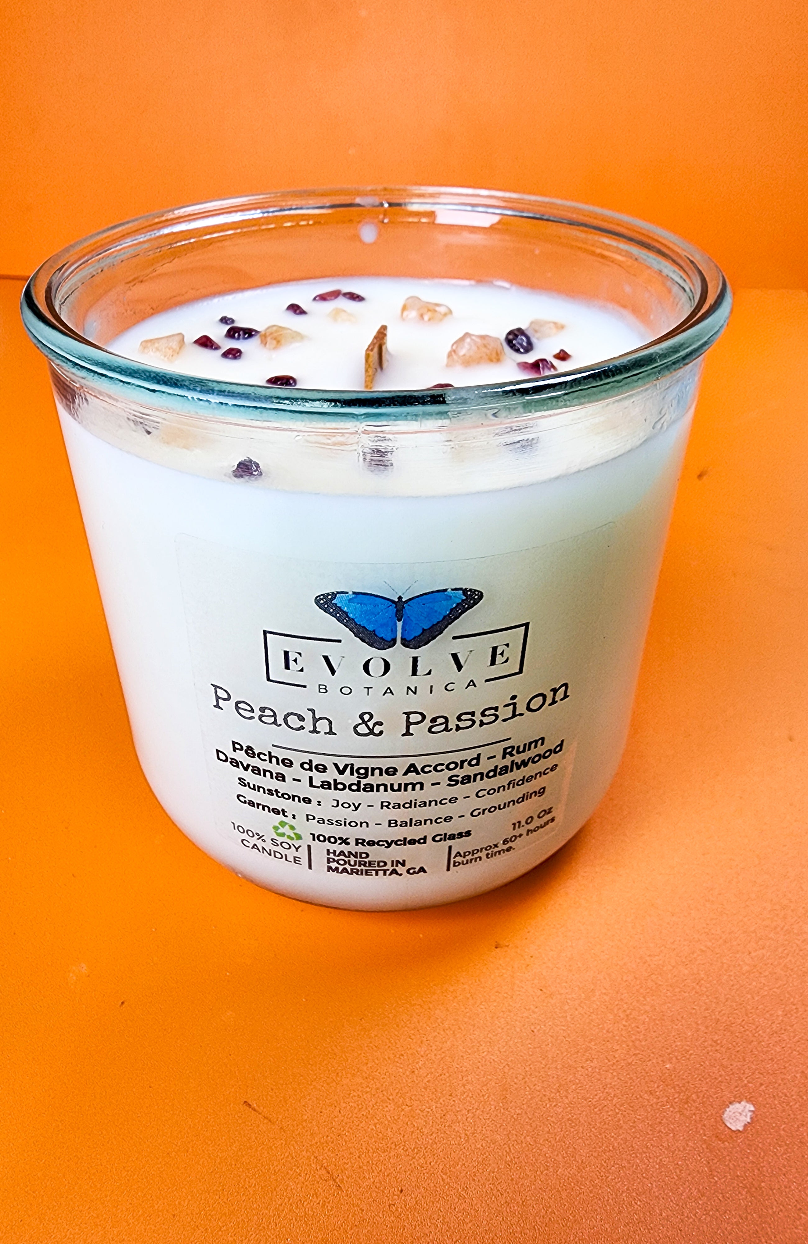 Rocks Candle - Peach & Passion (Wood Wick Soy Candle Sunstone Garnet)