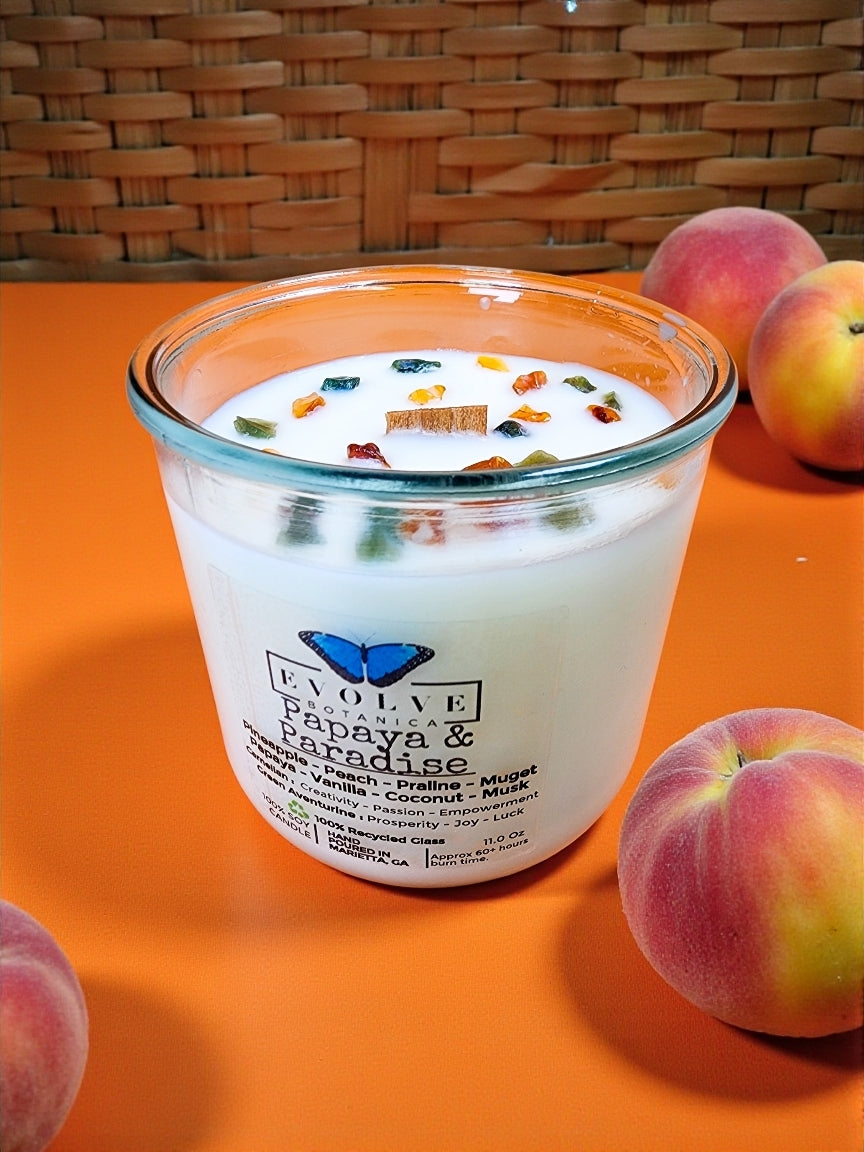 Rocks Candle - Papaya & Paradise (Wood Wick Soy Candle Carnelian Green Aventurine)