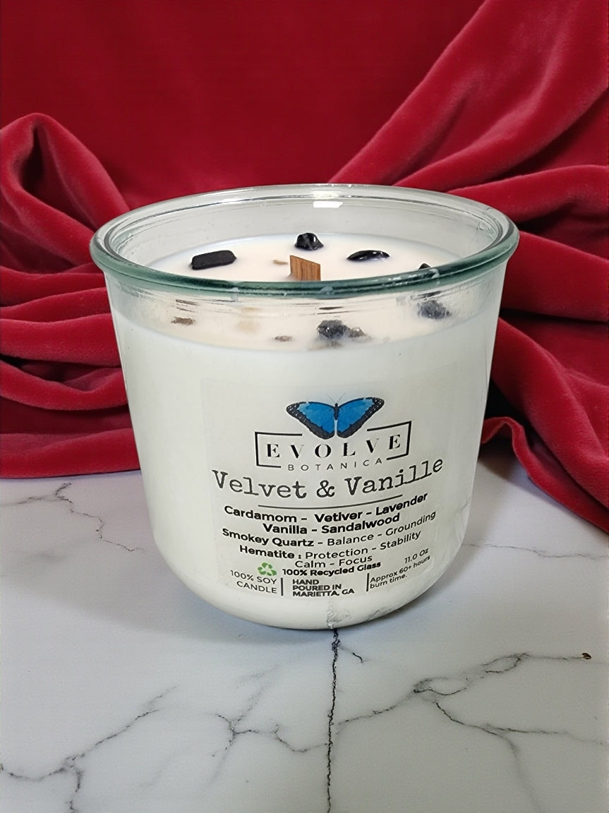 Rocks Candle - Velvet & Vanille (Wood Wick Soy Candle Smoky Quartz Hematite)