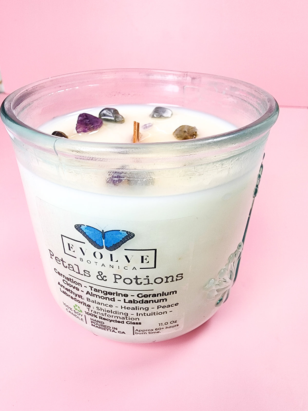 Rocks Candle - Petals & Potion (Wood Wick Soy Candle Amethyst Labradorite)