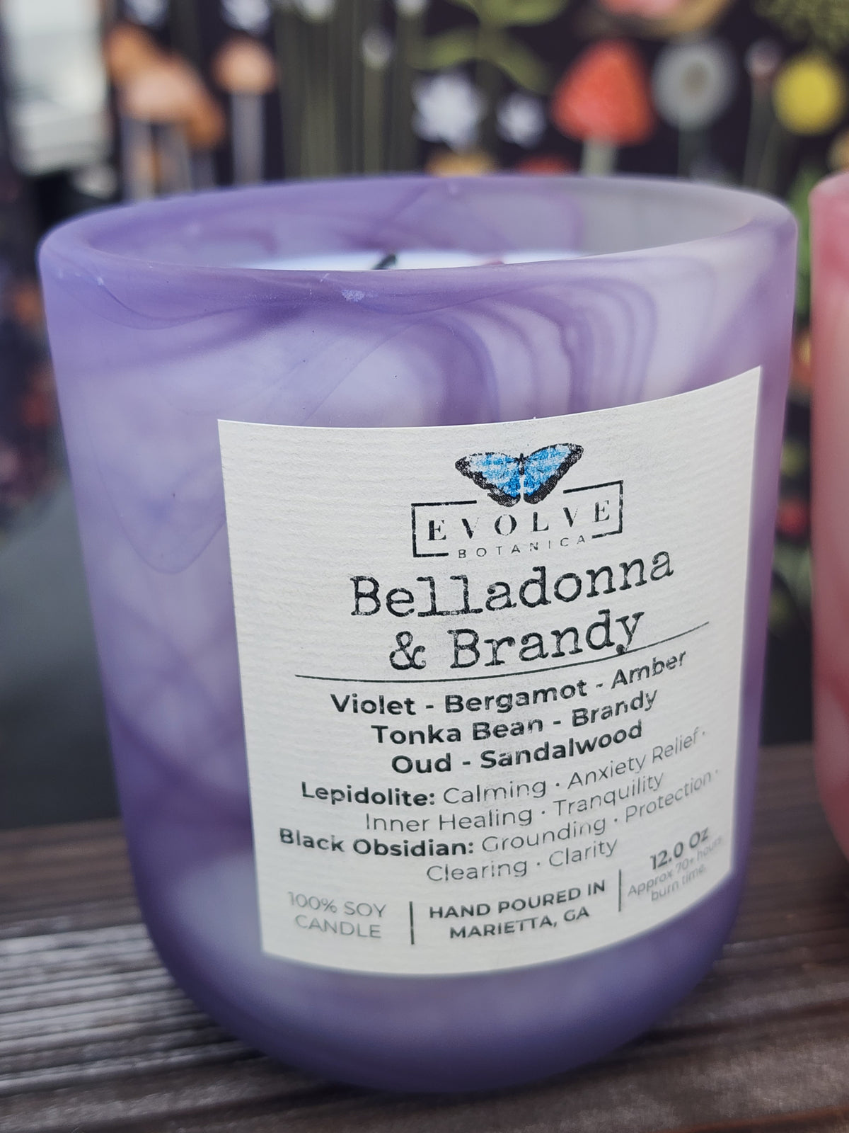 12 Oz Swirl Candle - Belladonna & Brandy (Wood Wick Soy Candle Lepidolite Black Obsidian)