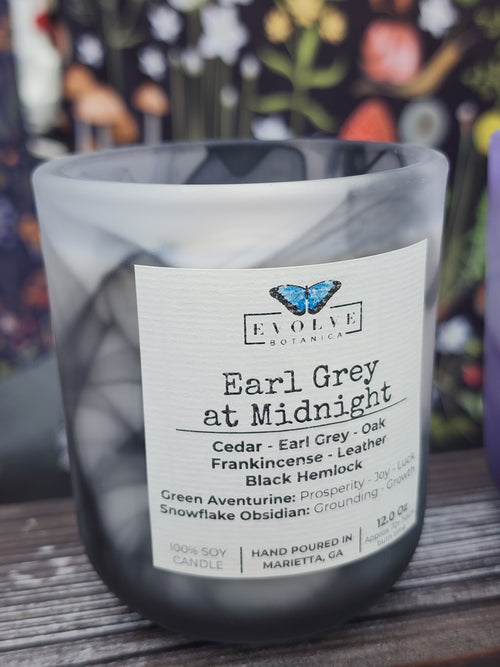 12 Oz Swirl Candle - Earl Grey at Midnight (Wood Wick Soy Candle Snowflake Obsidian Green Aventurine)