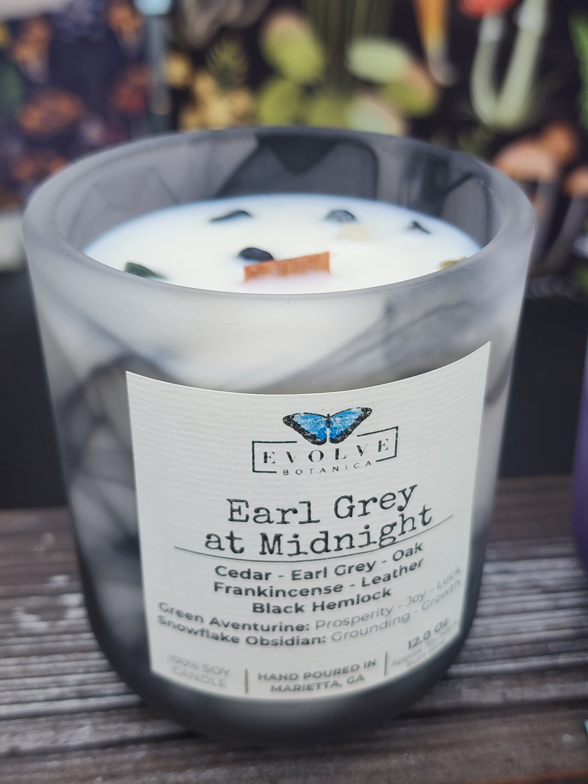 12 Oz Swirl Candle - Earl Grey at Midnight (Wood Wick Soy Candle Snowflake Obsidian Green Aventurine)