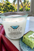 Rocks Candle – Rhubarb & Pandan Cake (Wood Wick, Rhyolite & Pink Aventurine, Soy Candle)