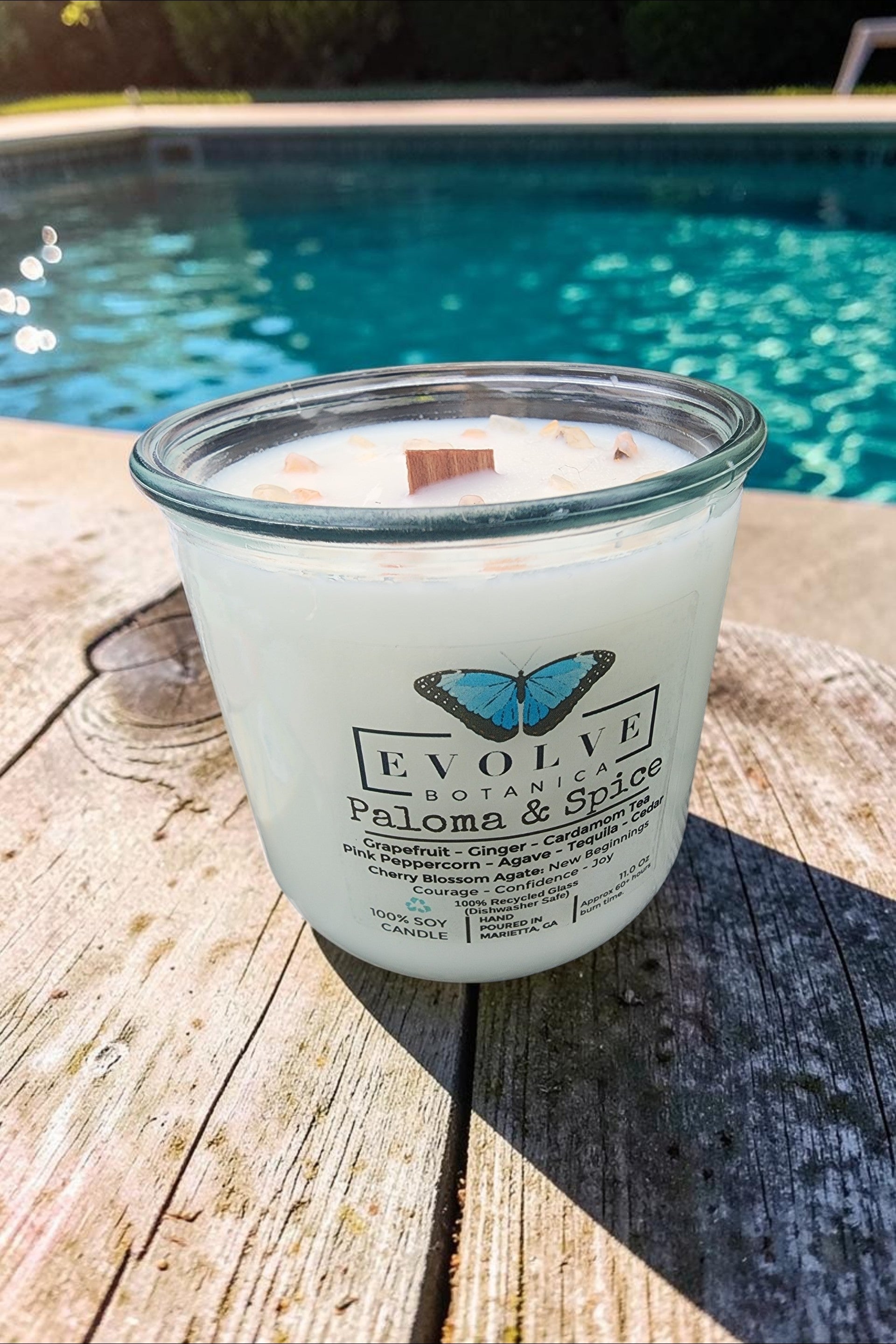 Rocks Candle – Paloma & Spice (Wood Wick, Cherry Blossom Agate Gemstone Soy Candle)