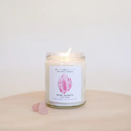 Evolve Botanica Rose Quartz Crystal Candle - (Love) -  9 oz Soy Candle