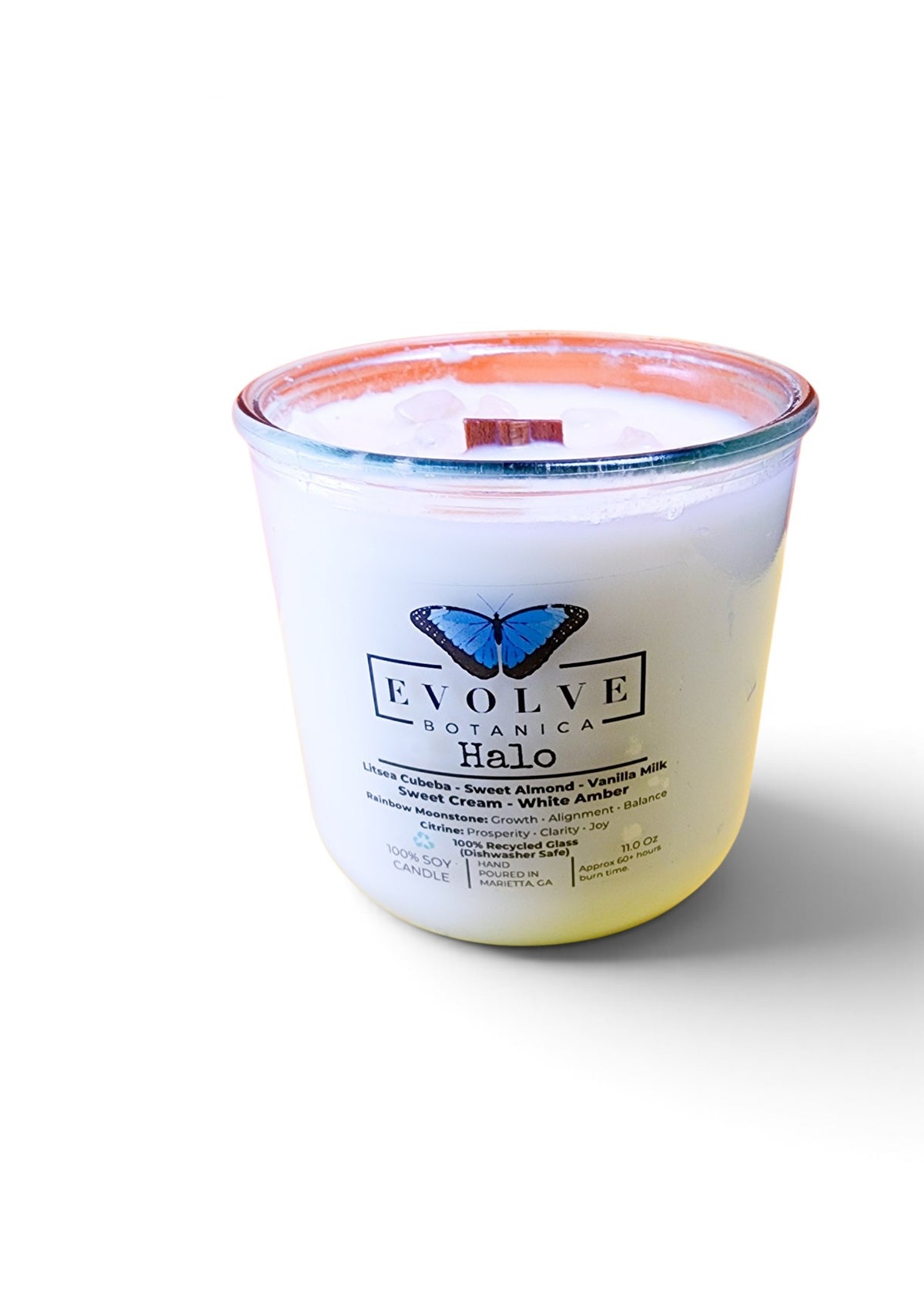 Halo candle label view on white background